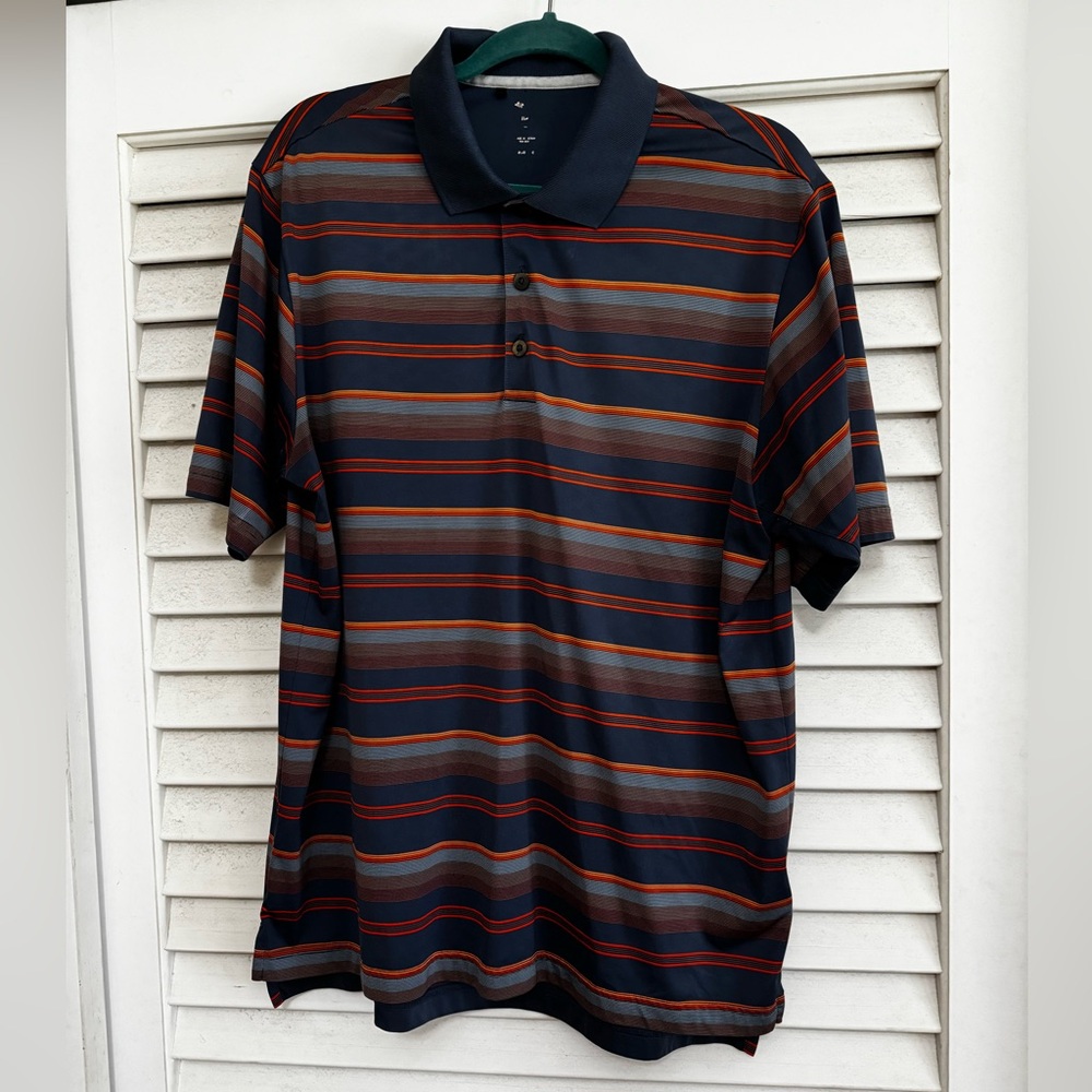 Adidas Blue and Orange Polo Shirt Classic Striped Design